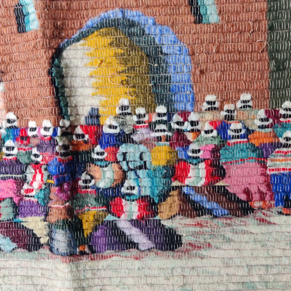 Peru Hand Woven Wool Tapestry Wall Art Blanket Church Village Community 66 x 45
